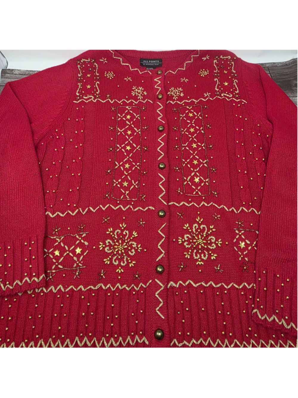 Grannycore Christmas XL Gold Embellished Cardigan Sweater